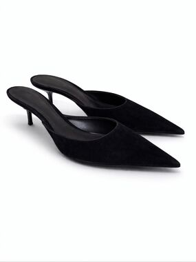 Schutz Julie Black Suede Pointed Toe Mule Heels Size 7